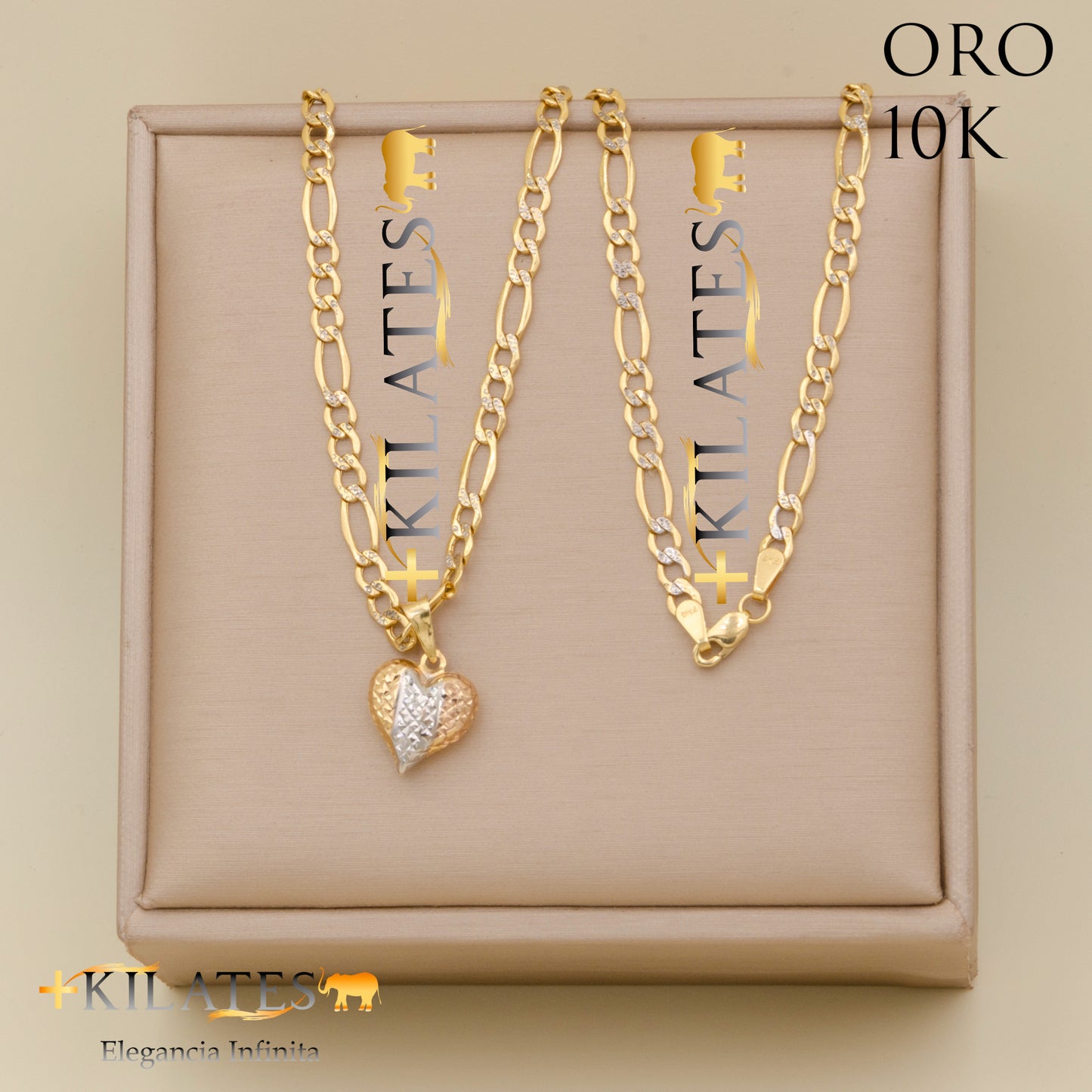 "CADENA 50 CM ESTILO 3+1  DIAMANTADA CON DIJE DE CORAZON. ORO 10 KILATES #775-1848"