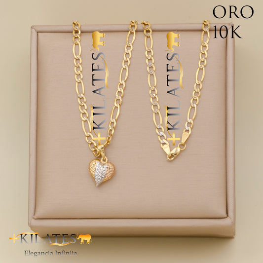 "CADENA 50 CM ESTILO 3+1  DIAMANTADA CON DIJE DE CORAZON. ORO 10 KILATES #775-1848"