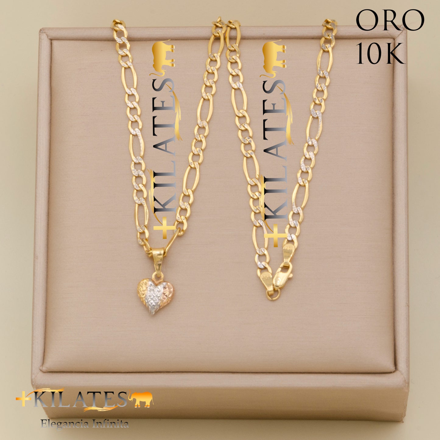 "CADENA 50 CM ESTILO 3+1  DIAMANTADA CON DIJE DE CORAZON. ORO 10 KILATES #775-1849"