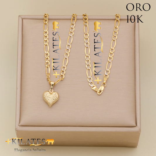 "CADENA 50 CM ESTILO 3+1  DIAMANTADA CON DIJE DE CORAZON. ORO 10 KILATES #775-1851"