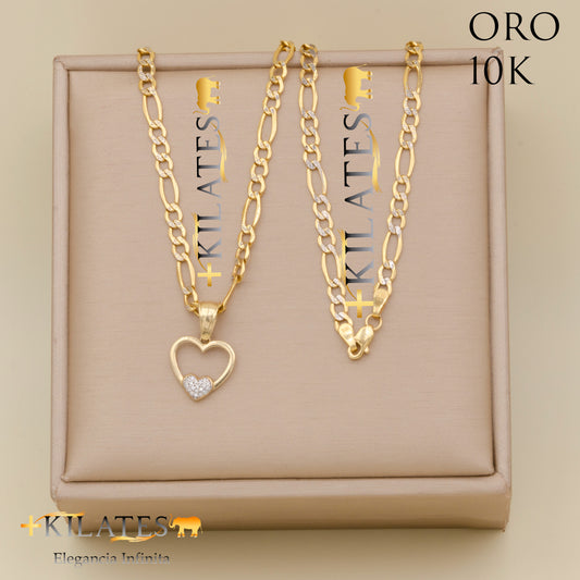 "CADENA 50 CM ESTILO 3+1  DIAMANTADA CON DIJE DE CORAZON. ORO 10 KILATES #775-1852"