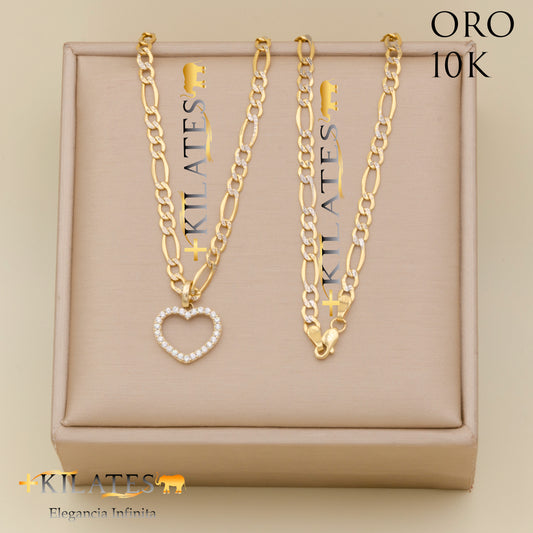 "CADENA 50 CM ESTILO 3+1  DIAMANTADA CON DIJE DE CORAZON. ORO 10 KILATES #775-1853"