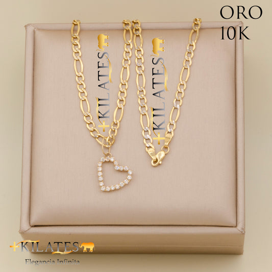 "CADENA 50 CM ESTILO 3+1  DIAMANTADA CON DIJE DE CORAZON. ORO 10 KILATES #775-1857"