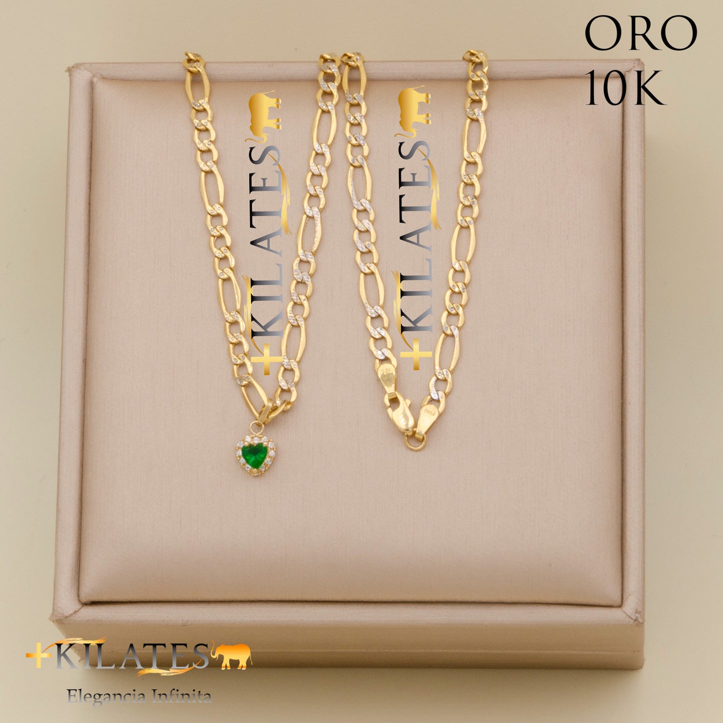 "CADENA 50 CM ESTILO 3+1  DIAMANTADA CON DIJE DE CORAZON. ORO 10 KILATES #775-1858"