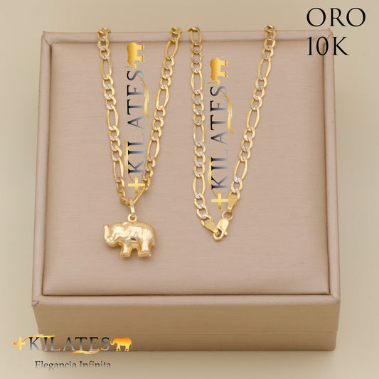 "CADENA 50 CM ESTILO 3+1  DIAMANTADA CON DIJE DE ELEFANTE. ORO 10 KILATES #775-1878"