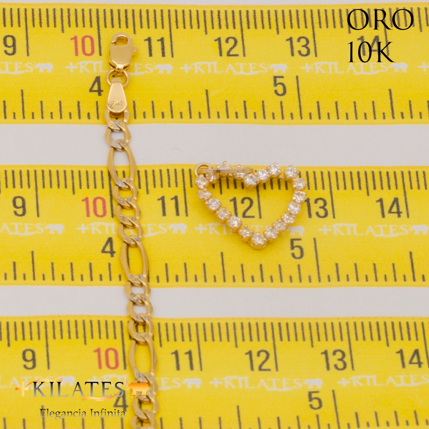 "CADENA 50 CM ESTILO 3+1  DIAMANTADA CON DIJE DE CORAZON. ORO 10 KILATES #775-1857"