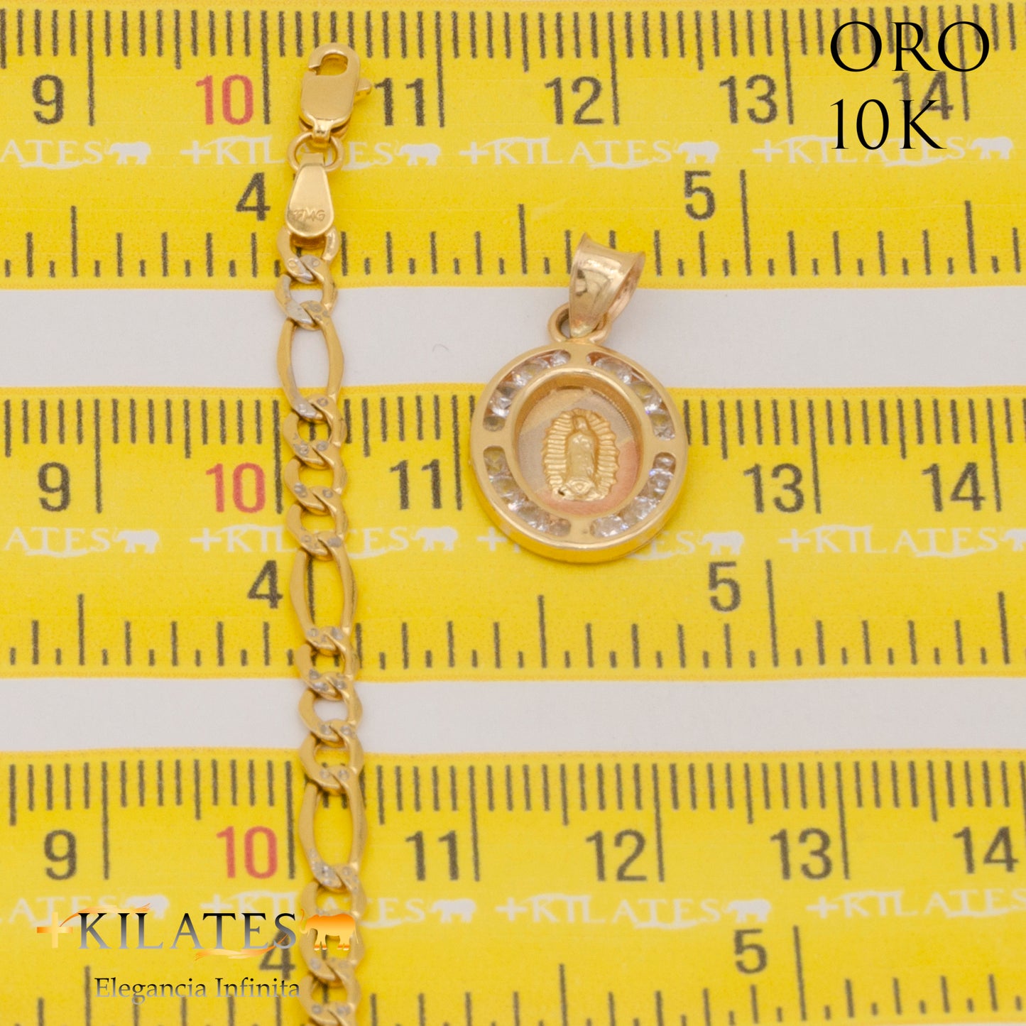 "CADENA 50 CM ESTILO 3+1  DIAMANTADA CON DIJE DE LA VIRGEN. ORO 10 KILATES #775-1865"