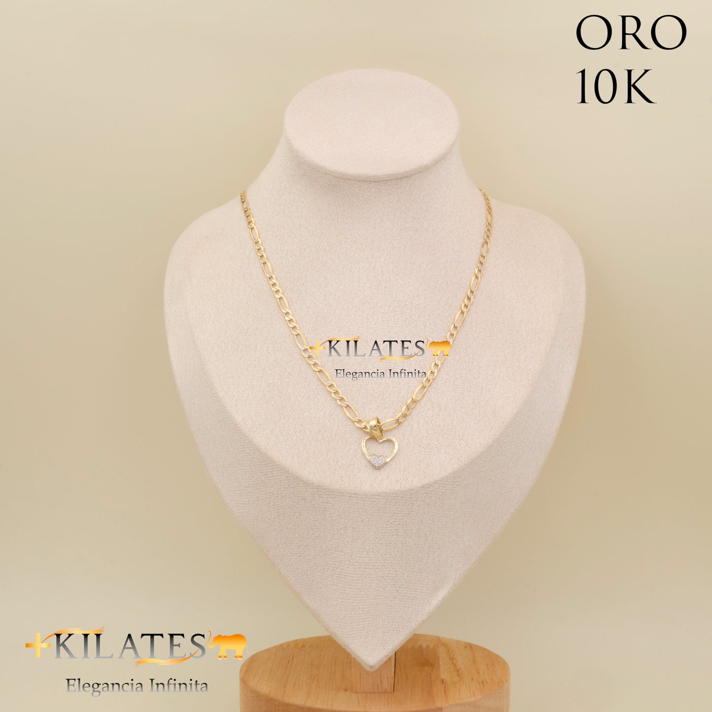 "CADENA 50 CM ESTILO 3+1  DIAMANTADA CON DIJE DE CORAZON. ORO 10 KILATES #775-1852"