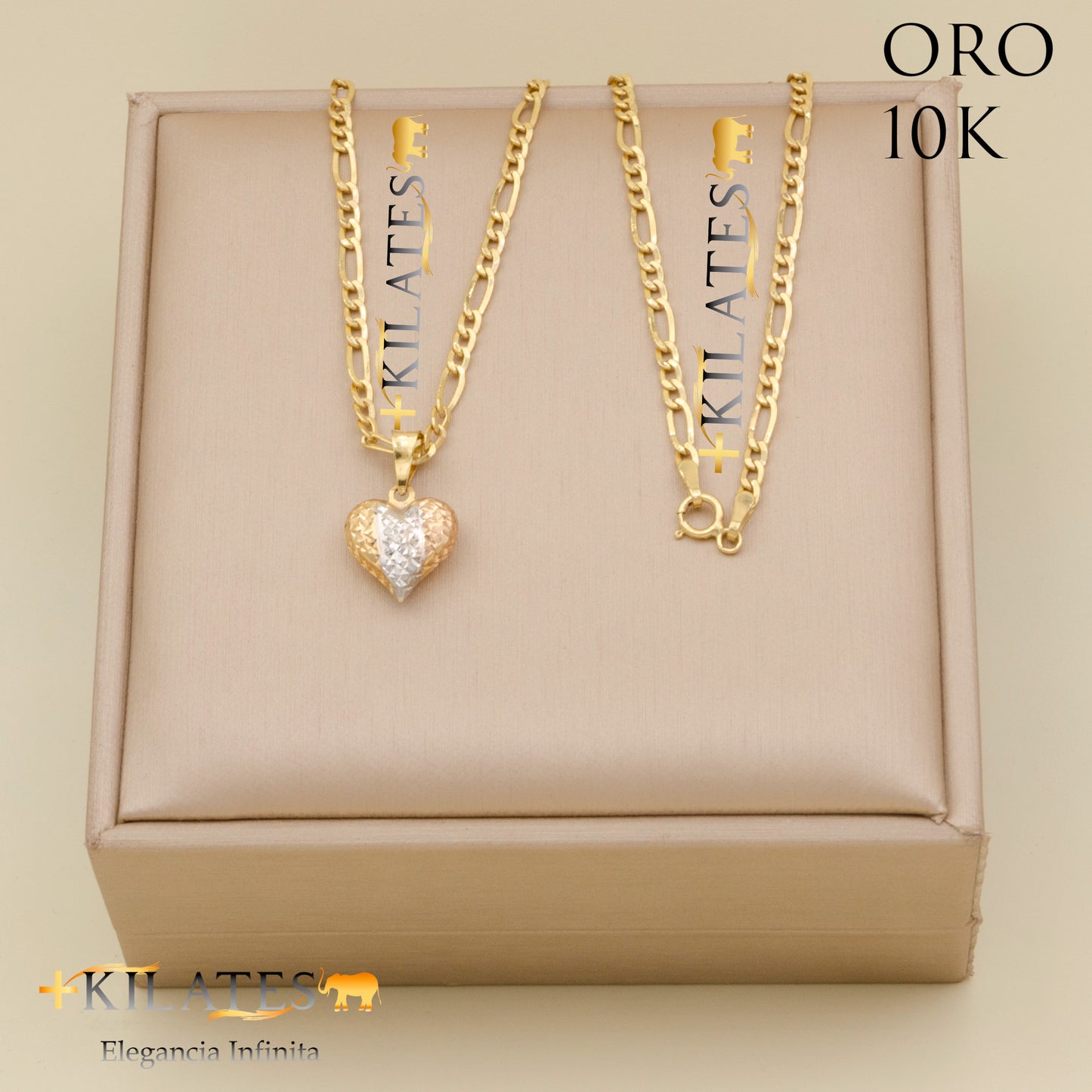 "CADENA 50 CM 3+1  CON DIJE DE CORAZON. ORO 10 KILATES #775-1909"