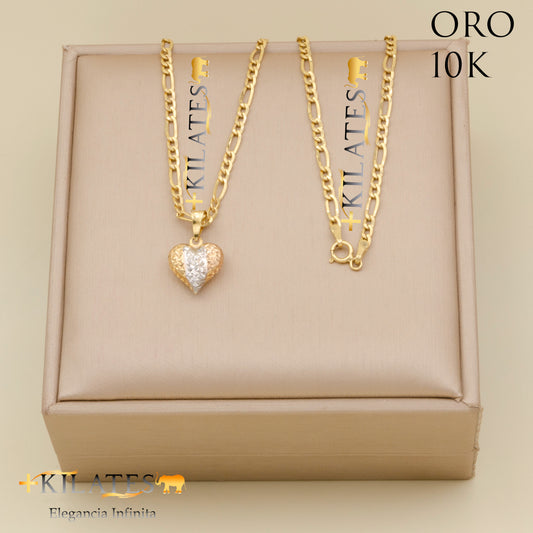 "CADENA 50 CM 3+1  CON DIJE DE CORAZON. ORO 10 KILATES #775-1909"