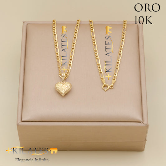 "CADENA 50 CM 3+1  CON DIJE DE CORAZON. ORO 10 KILATES #775-1912"