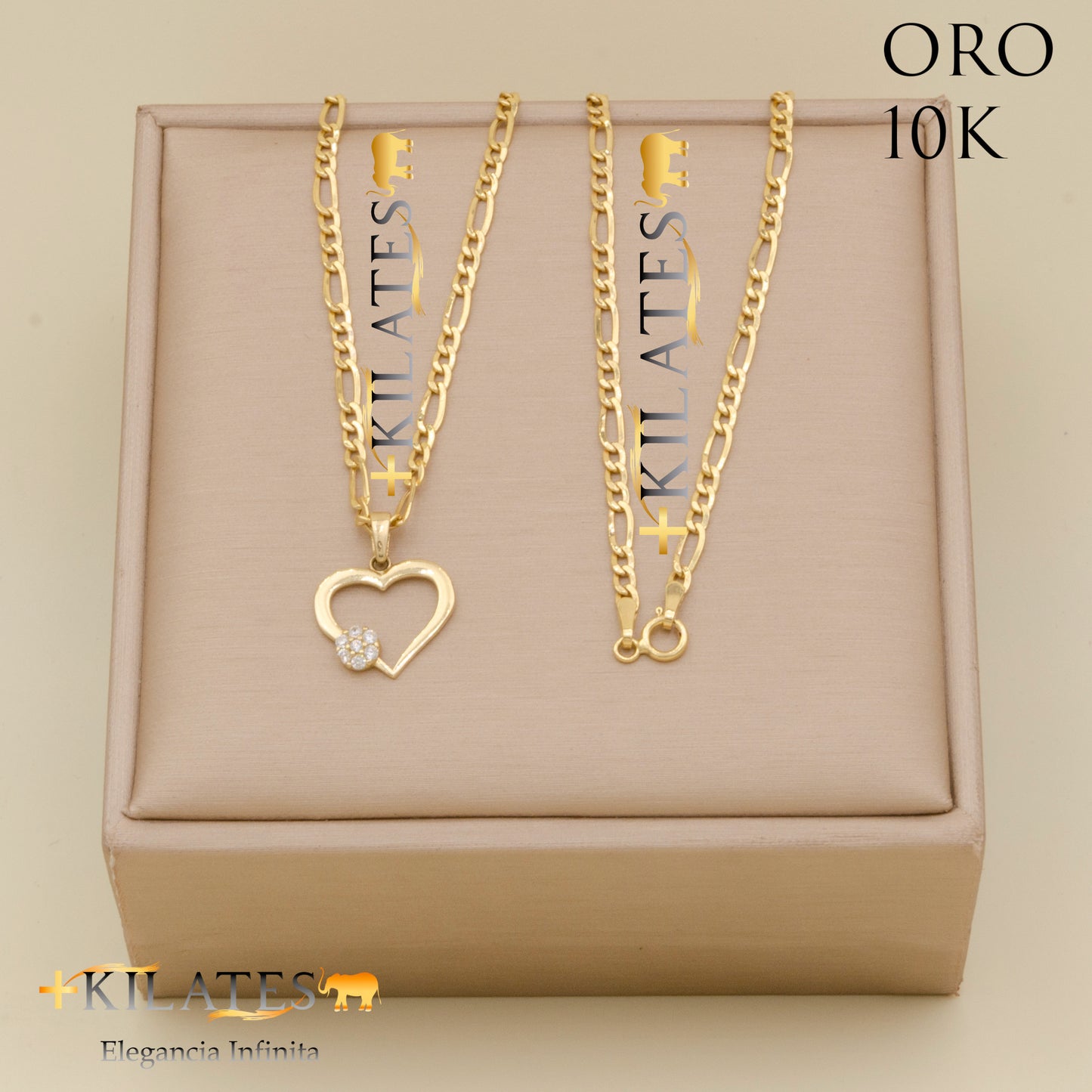 "CADENA 50 CM 3+1  CON DIJE DE CORAZON. ORO 10 KILATES #775-1914"