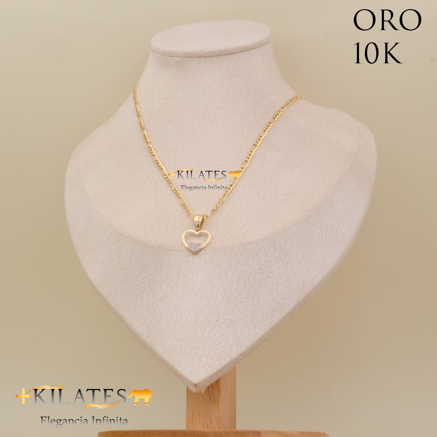 "CADENA 50 CM 3+1  CON DIJE DE CORAZON. ORO 10 KILATES #775-1913"