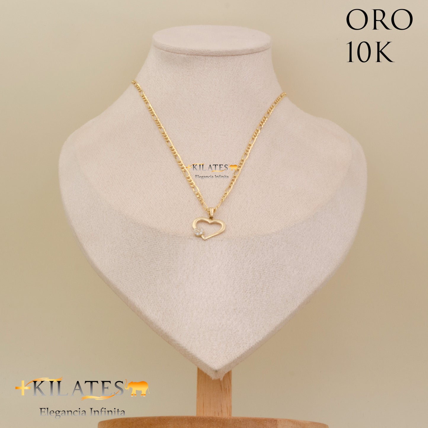 "CADENA 50 CM 3+1  CON DIJE DE CORAZON. ORO 10 KILATES #775-1914"