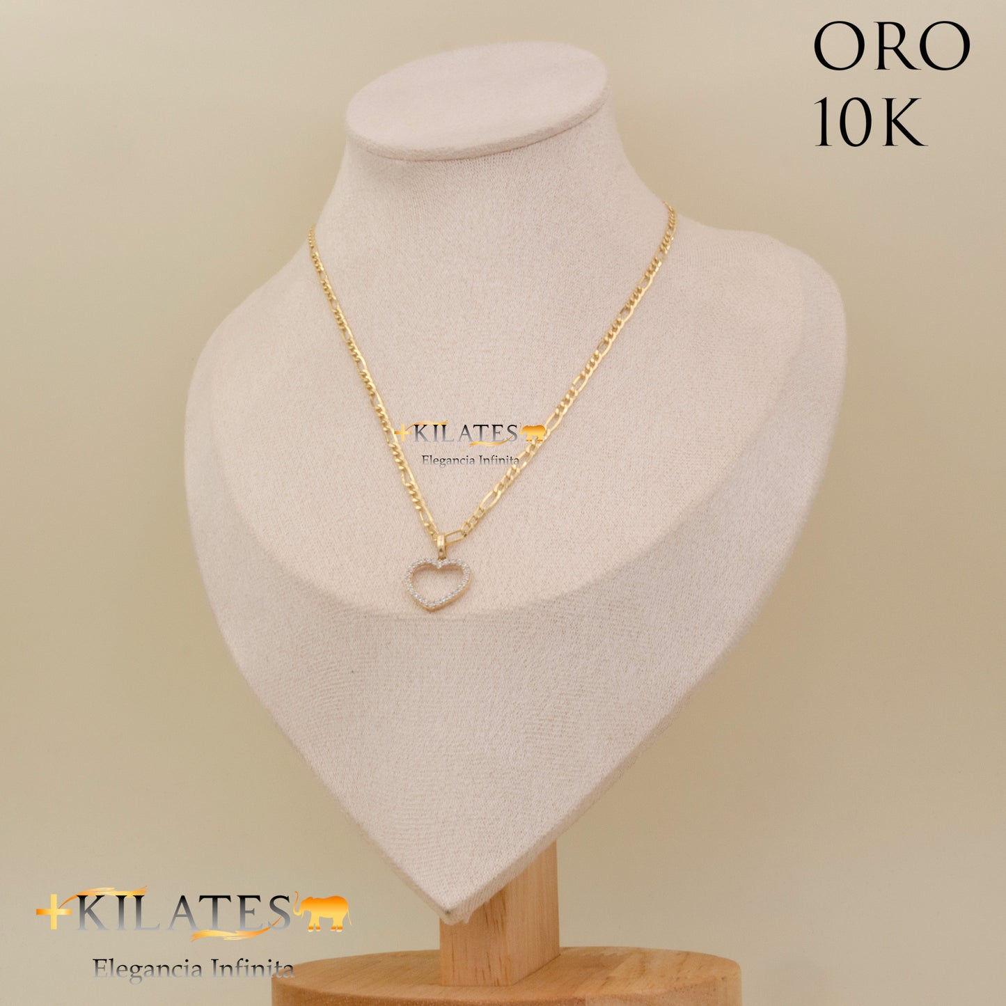 "CADENA 50 CM 3+1  CON DIJE DE CORAZON. ORO 10 KILATES #775-1919"