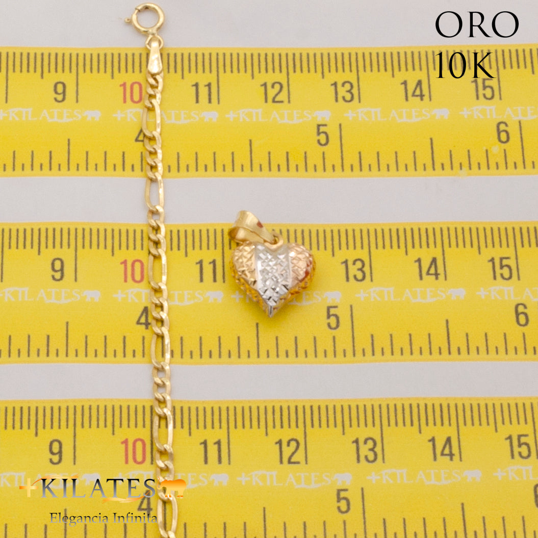 "CADENA 50 CM 3+1  CON DIJE DE CORAZON. ORO 10 KILATES #775-1909"