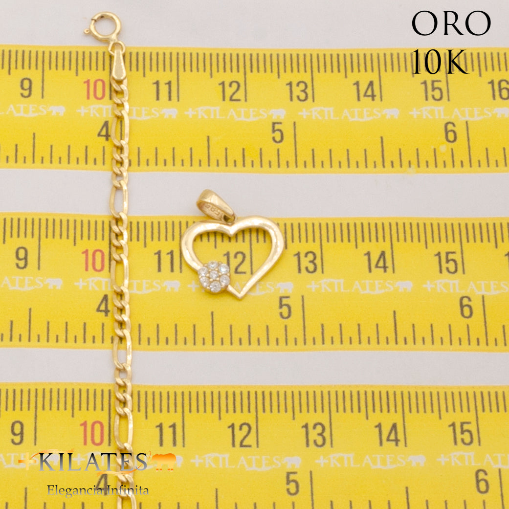 "CADENA 50 CM 3+1  CON DIJE DE CORAZON. ORO 10 KILATES #775-1914"