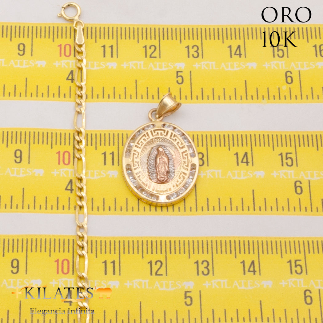 "CADENA 50 CM 3+1  CON DIJE DE LA VIRGEN. ORO 10 KILATES #775-1921"