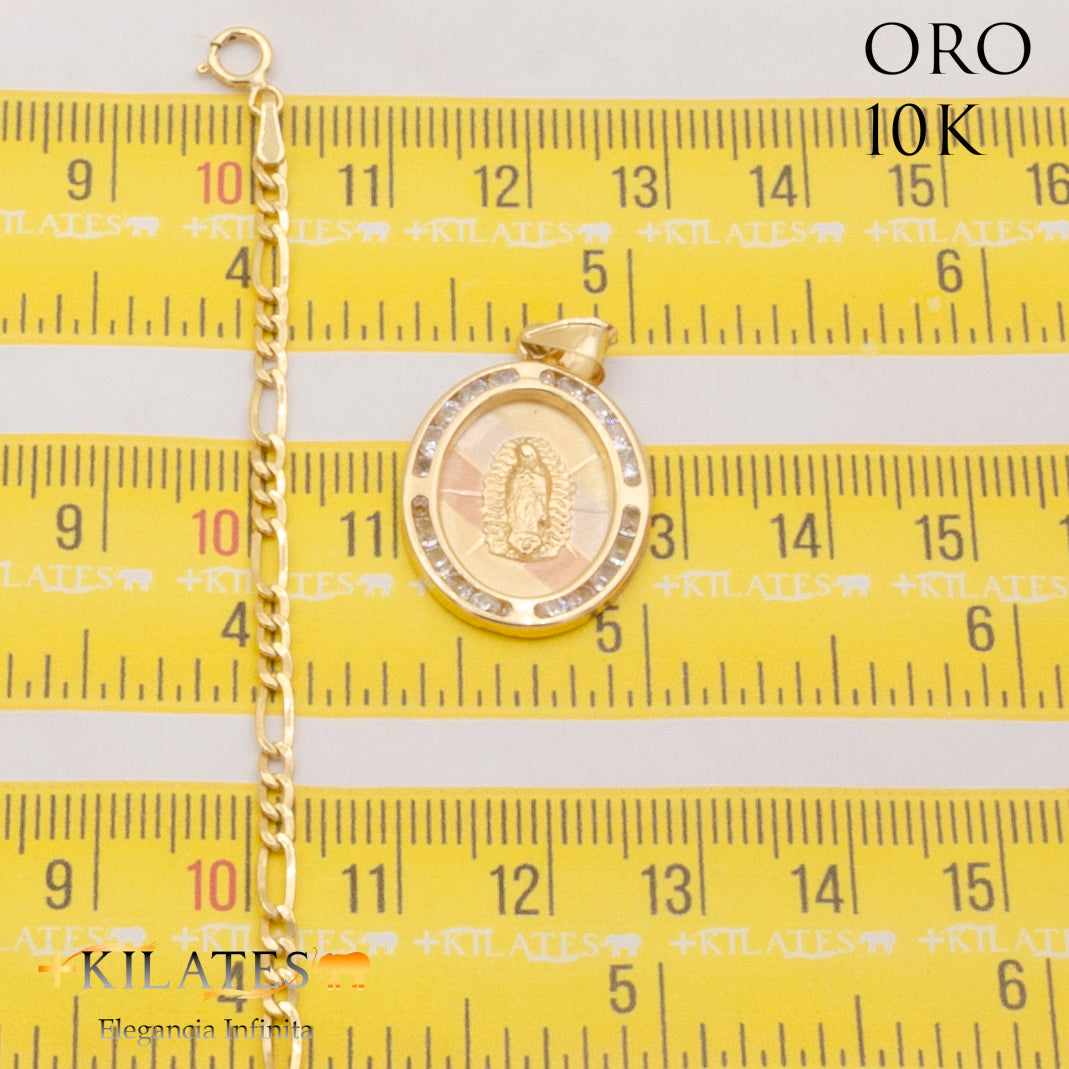 "CADENA 50 CM 3+1  CON DIJE DE LA VIRGEN. ORO 10 KILATES #775-1922"