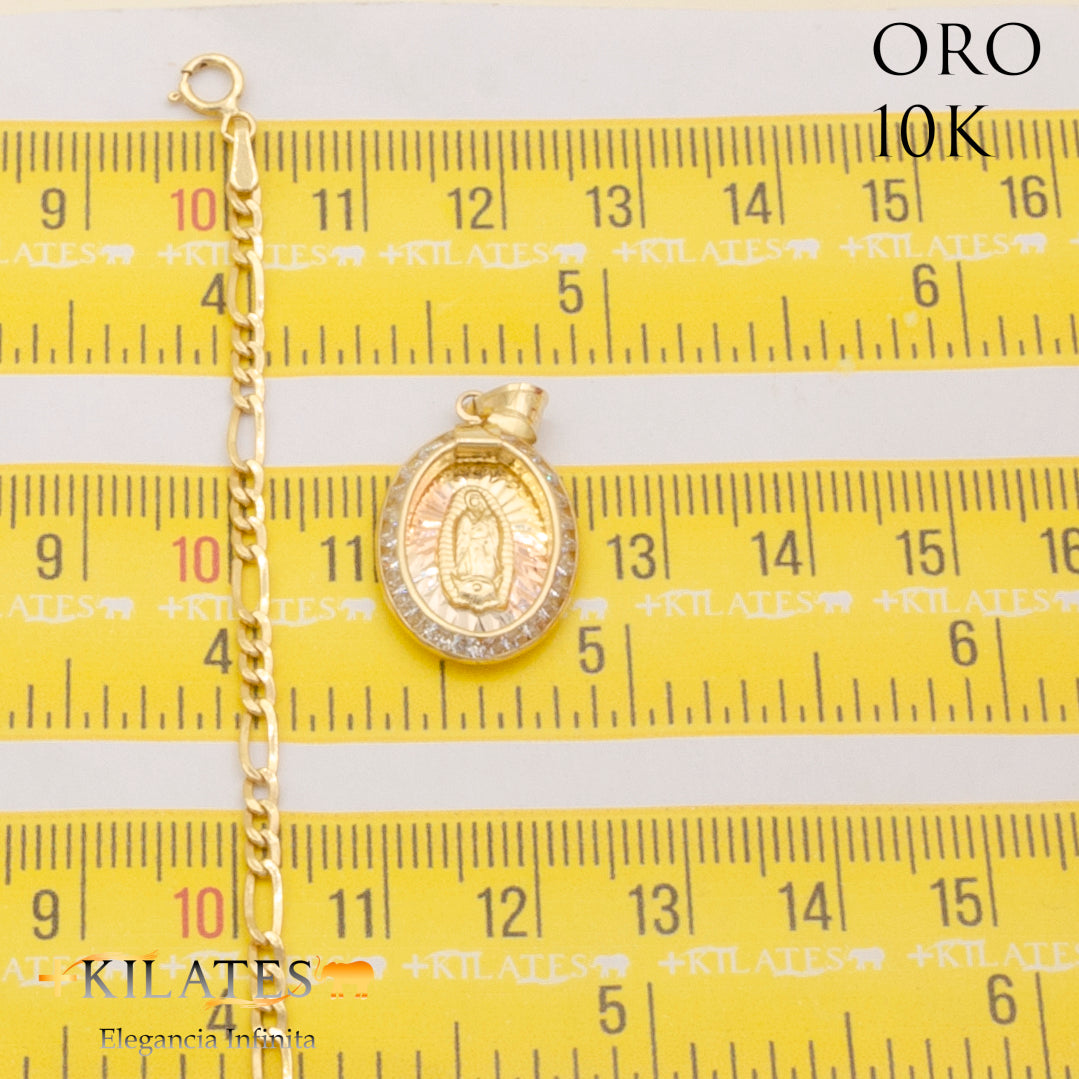 "CADENA 50 CM 3+1  CON DIJE DE LA VIRGEN. ORO 10 KILATES #775-1923"