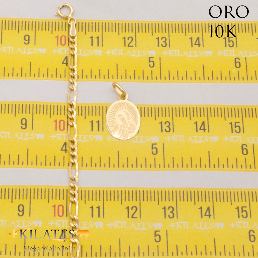 "CADENA 50 CM 3+1  CON DIJE DE LA VIRGEN. ORO 10 KILATES #775-1929"