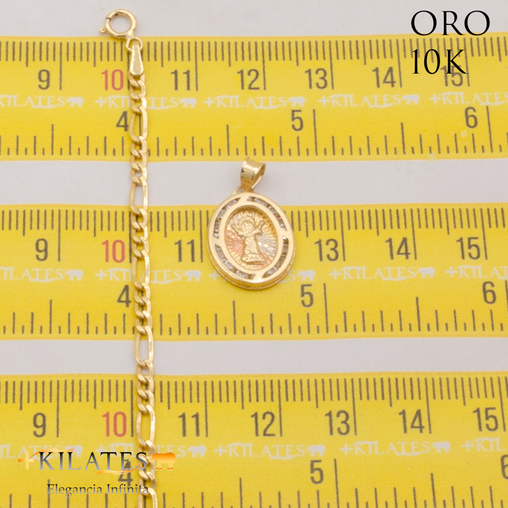 "CADENA 50 CM 3+1  CON DIJE DE DIVINO NIÑO. ORO 10 KILATES #775-1930"