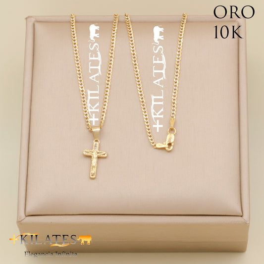 "CADENA 41 CM PARA NIÑO ESILO CUBANA DIAMANTADA  CON DIJE DE CRUZ CON JESUCRISTO #775-1996"