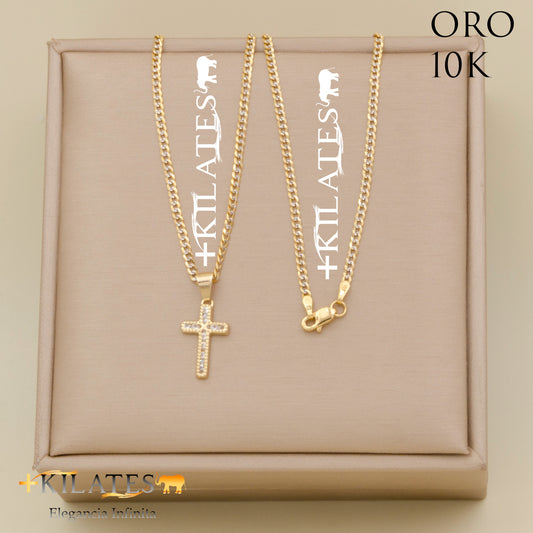 "CADENA 41 CM PARA NIÑO ESILO CUBANA DIAMANTADA  CON DIJE DE CRUZ  #775-1995"