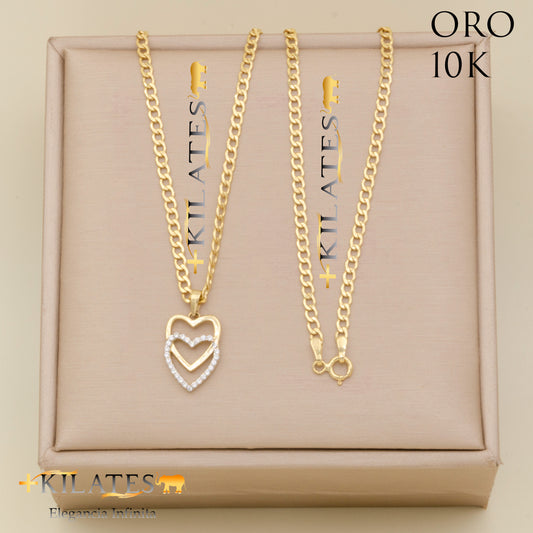 "CADENA PARA ADULTO 50 CM ESTILO CUBANA CON DIJE DE  CORAZON #775-2037. ORO 10K"