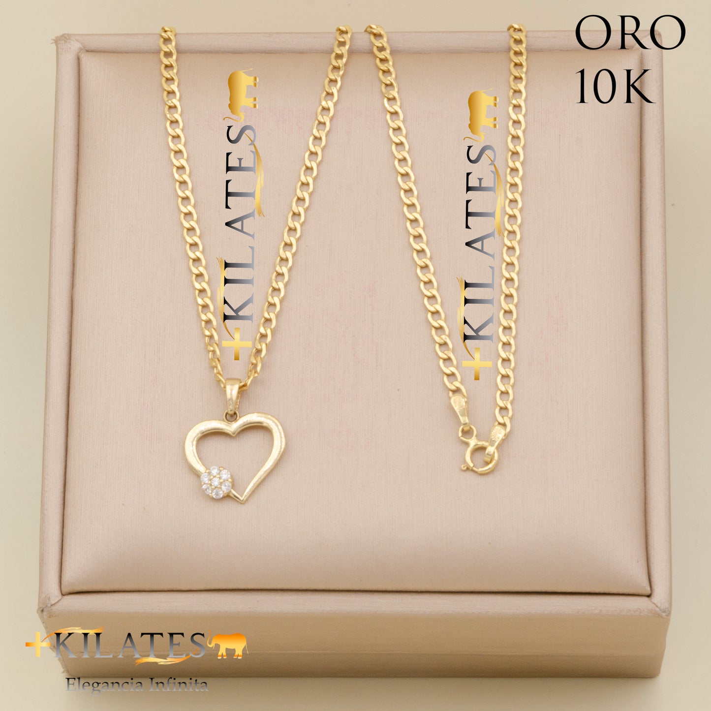 "CADENA PARA ADULTO 50 CM ESTILO CUBANA CON DIJE DE  CORAZON #775-2040. ORO 10K"