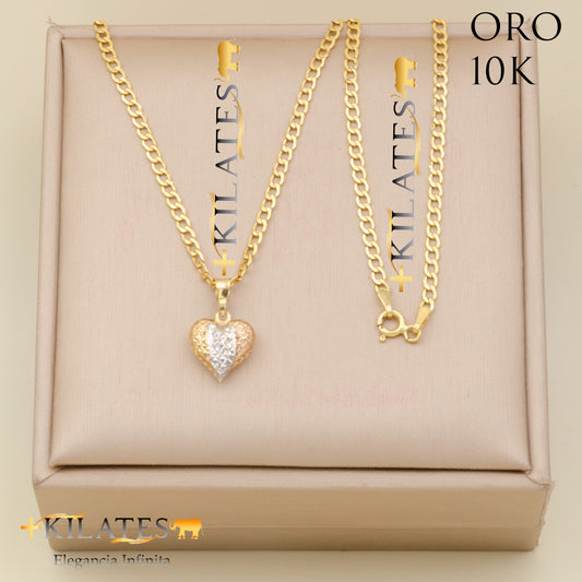 "CADENA PARA ADULTO 50 CM ESTILO CUBANA CON DIJE DE  CORAZON #775-2055. ORO 10K"