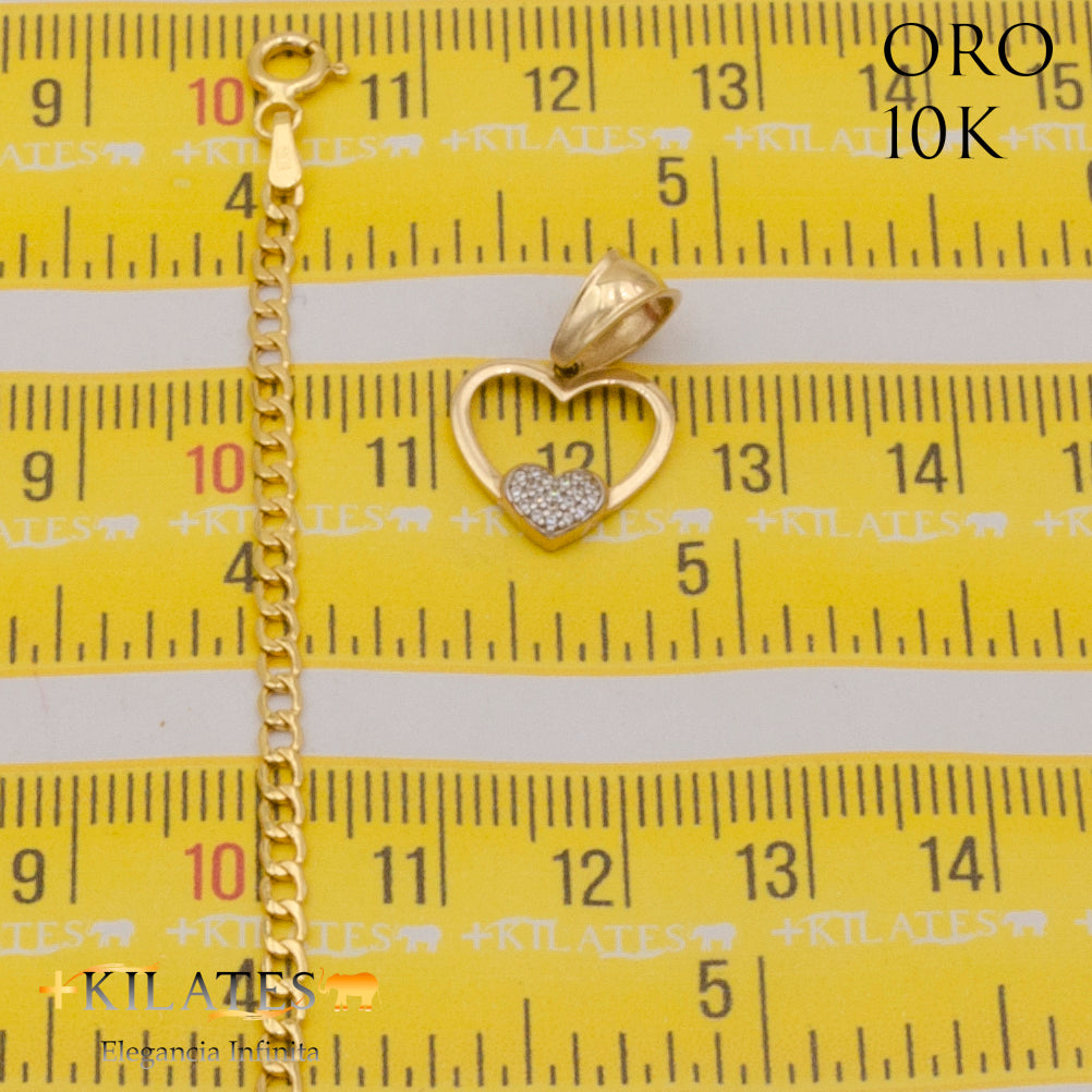 "CADENA PARA ADULTO 50 CM ESTILO CUBANA CON DIJE DE  CORAZON #775-2036. ORO 10K"