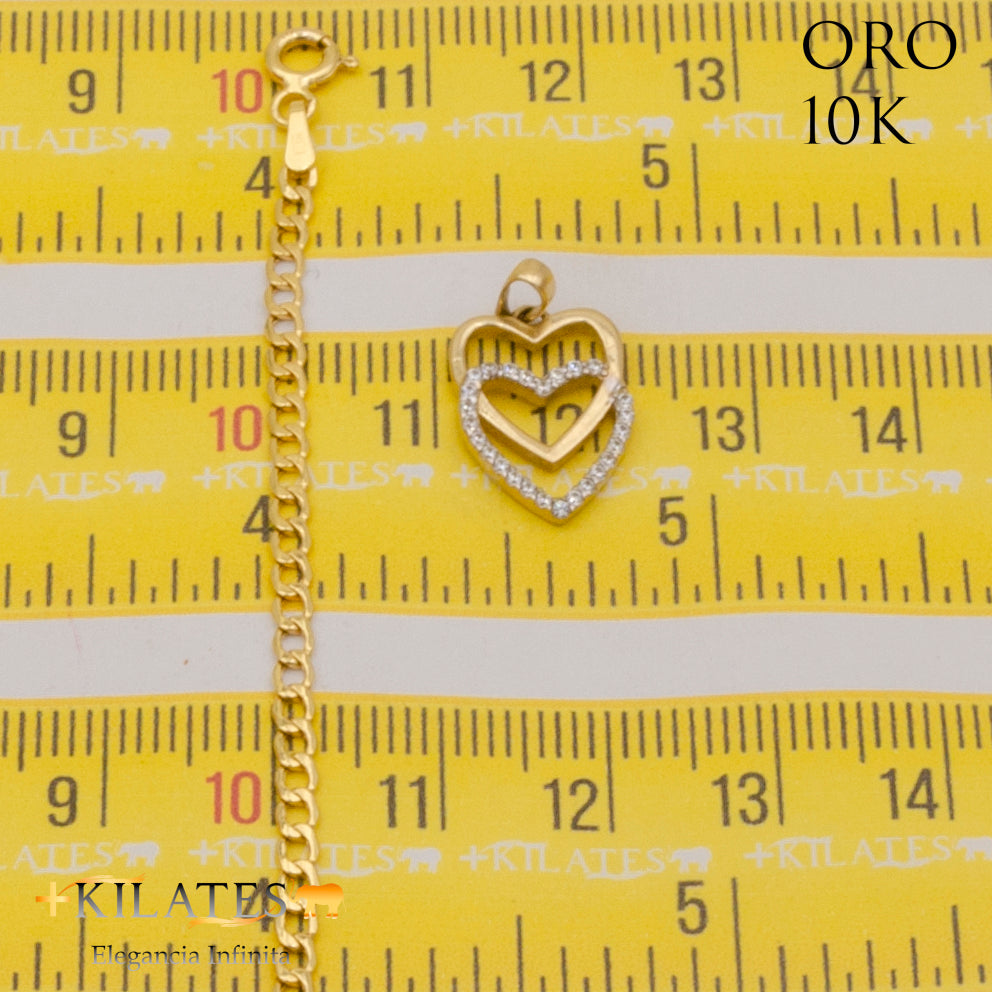 "CADENA PARA ADULTO 50 CM ESTILO CUBANA CON DIJE DE  CORAZON #775-2037. ORO 10K"