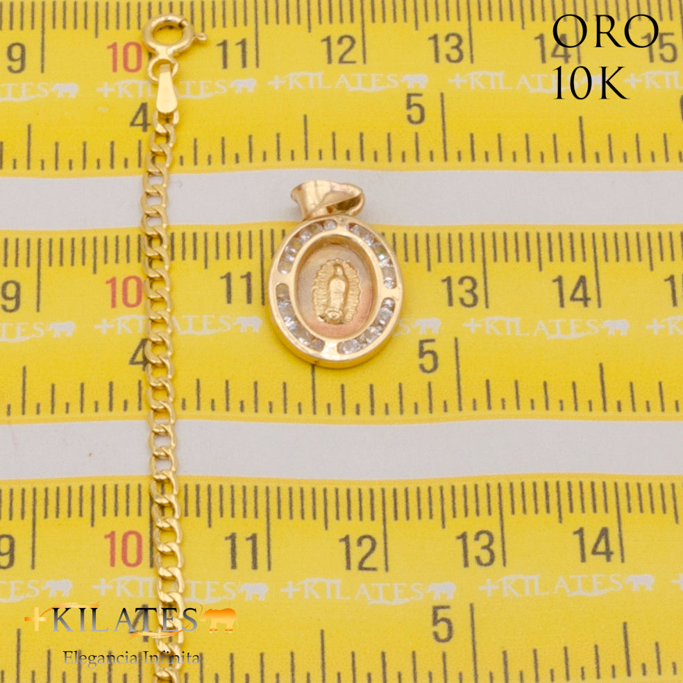 "CADENA PARA ADULTO 50 CM ESTILO CUBANA CON DIJE DE  LA VIRGEN #775-2049. ORO 10K"