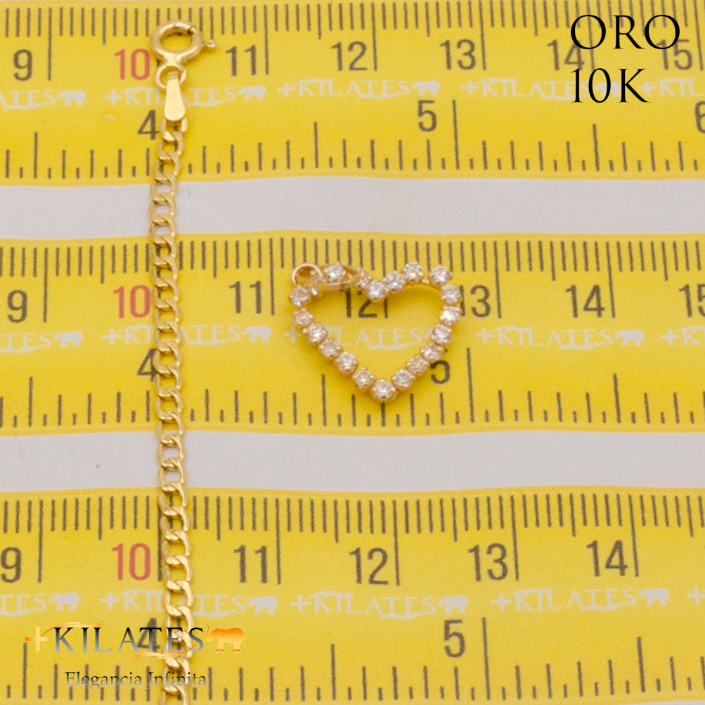 "CADENA PARA ADULTO 50 CM ESTILO CUBANA CON DIJE DE  CORAZON #775-2050. ORO 10K"