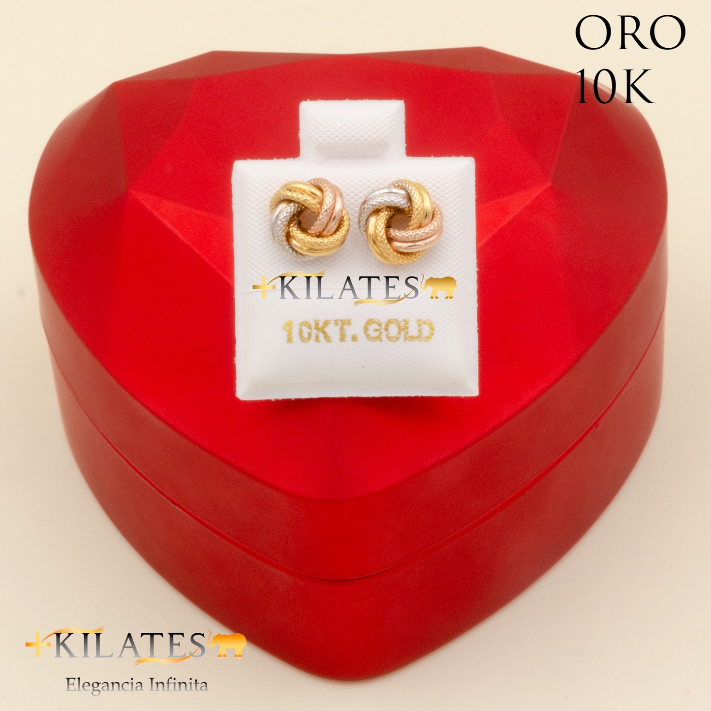 "ARETES PREMIUM DE NUDO MEDIANO. ORO 10K #775-2064"