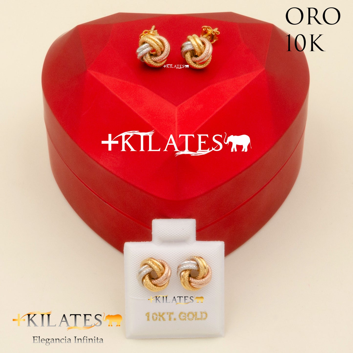 "ARETES PREMIUM DE NUDO MEDIANO. ORO 10K #775-2064"