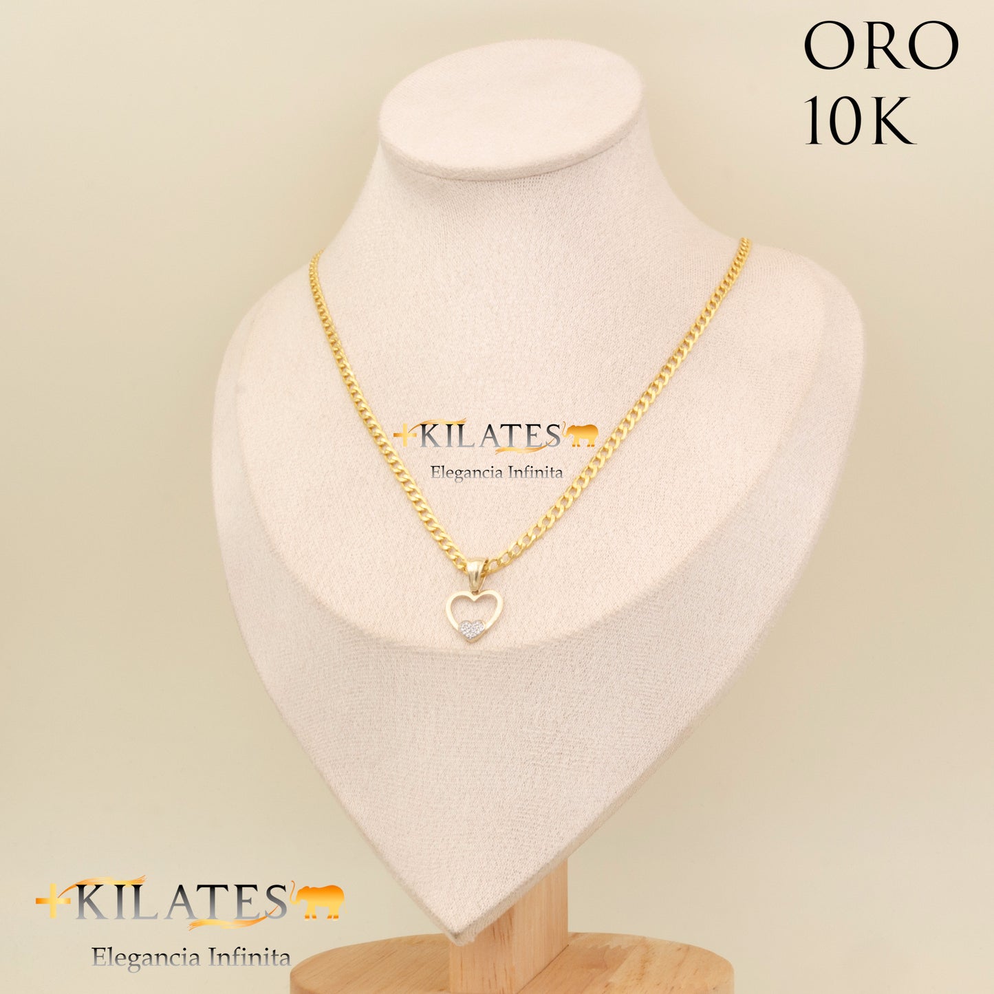 "CADENA PARA ADULTO 50 CM ESTILO CUBANA CON DIJE DE CORAZON. ORO 10K #775-2071"