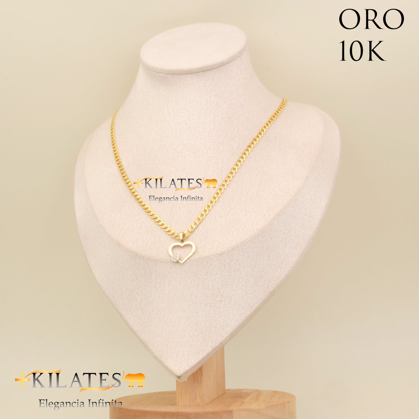 "CADENA PARA ADULTO 50 CM ESTILO CUBANA CON DIJE DE CORAZON. ORO 10K #775-2073"