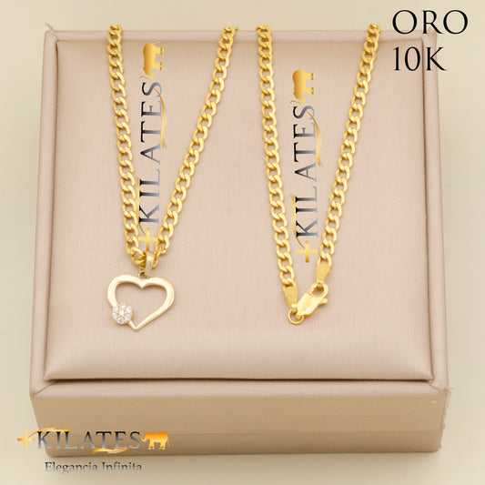 "CADENA PARA ADULTO 50 CM ESTILO CUBANA CON DIJE DE CORAZON. ORO 10K #775-2073"