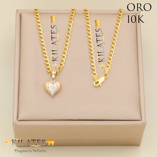 "CADENA PARA ADULTO 50 CM ESTILO CUBANA CON DIJE DE CORAZON. ORO 10K #775-2075"