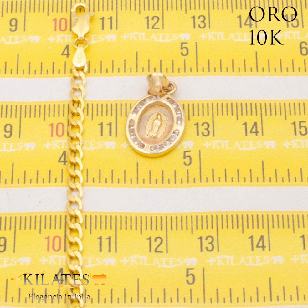 "CADENA PARA ADULTO 50 CM ESTILO CUBANA CON DIJE DE LA VIRGEN. ORO 10K #775-2090"