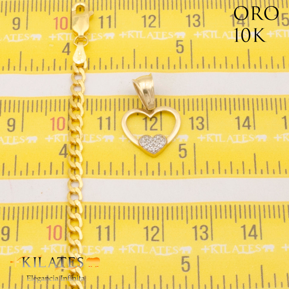 "CADENA PARA ADULTO 50 CM ESTILO CUBANA CON DIJE DE CORAZON. ORO 10K #775-2071"