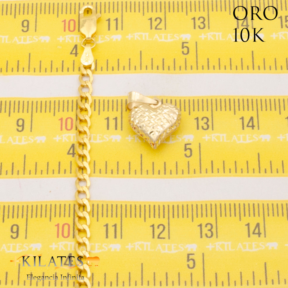 "CADENA PARA ADULTO 50 CM ESTILO CUBANA CON DIJE DE CORAZON. ORO 10K #775-2077"