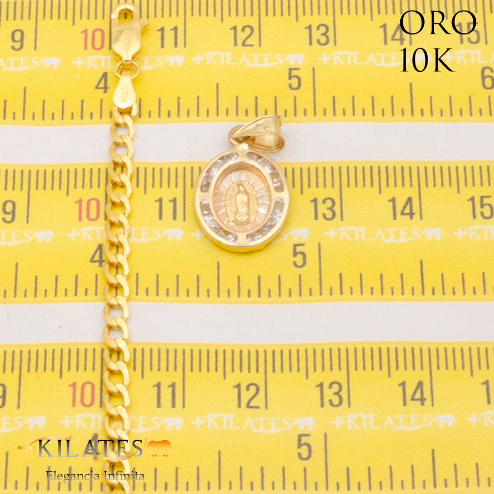 "CADENA PARA ADULTO 50 CM ESTILO CUBANA CON DIJE DE LA VIRGEN. ORO 10K #775-2091"