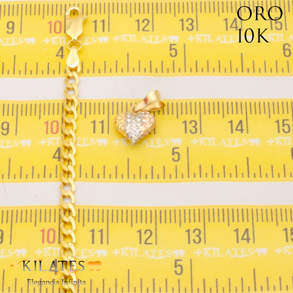 "CADENA PARA ADULTO 50 CM ESTILO CUBANA CON DIJE DE CORAZON. ORO 10K #775-2078"