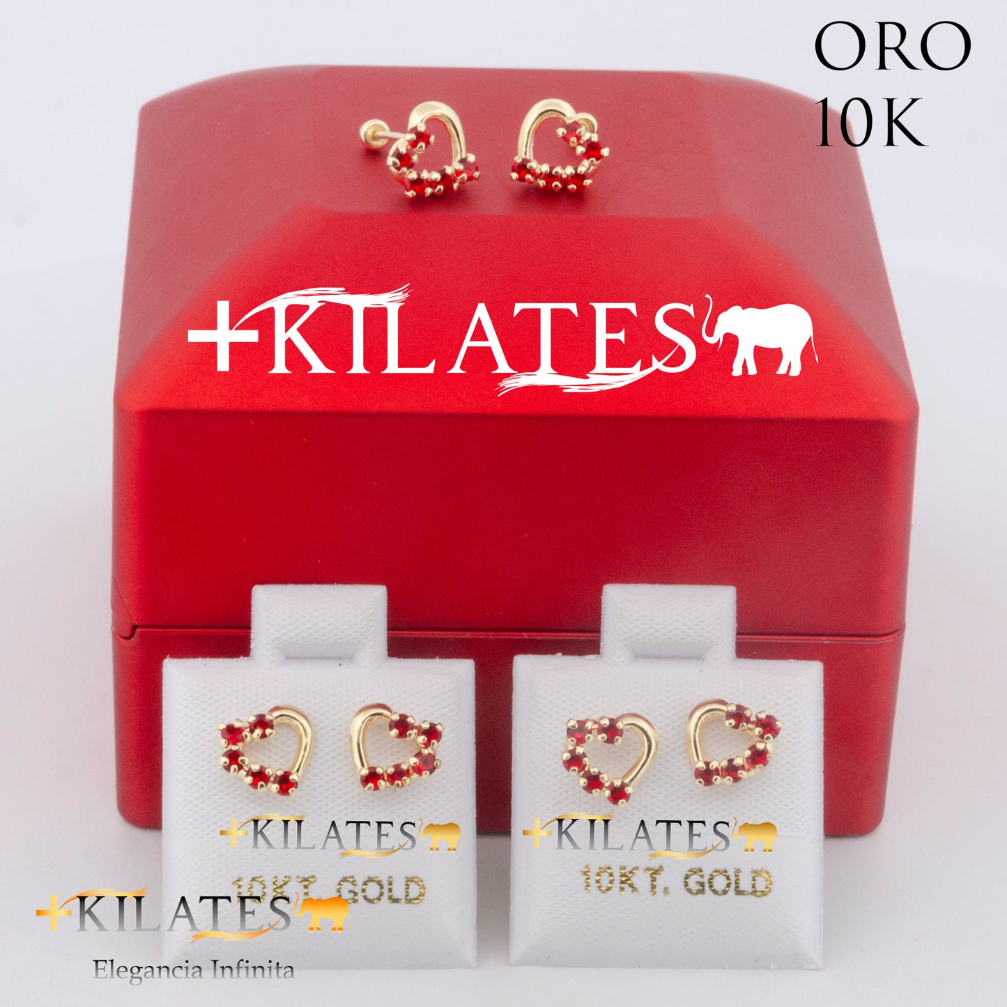 "ARETES PREMIUM CORAZON CON ROJO BLANCO. ORO 10K #775-2101"