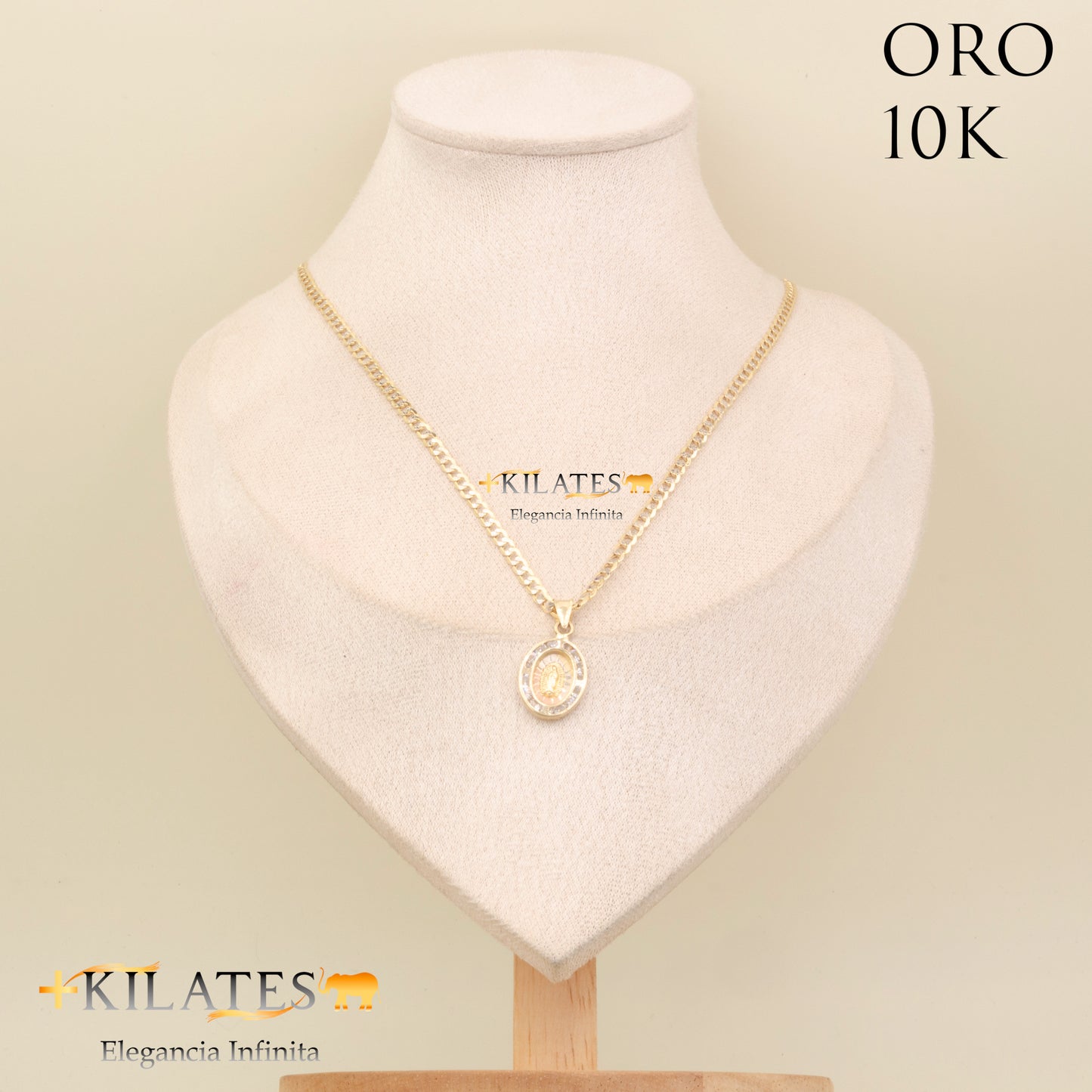 "CADENA PARA ADULTO ESTILO CUBANA DIAMANTADA CON DIJE DE LA VIRGEN. ORO 10K #775-2145"