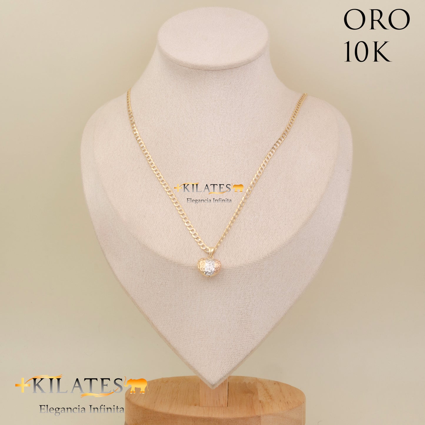 "CADENA PARA ADULTO ESTILO CUBANA DIAMANTADA CON DIJE DE CORAZON. ORO 10K #775-2142"