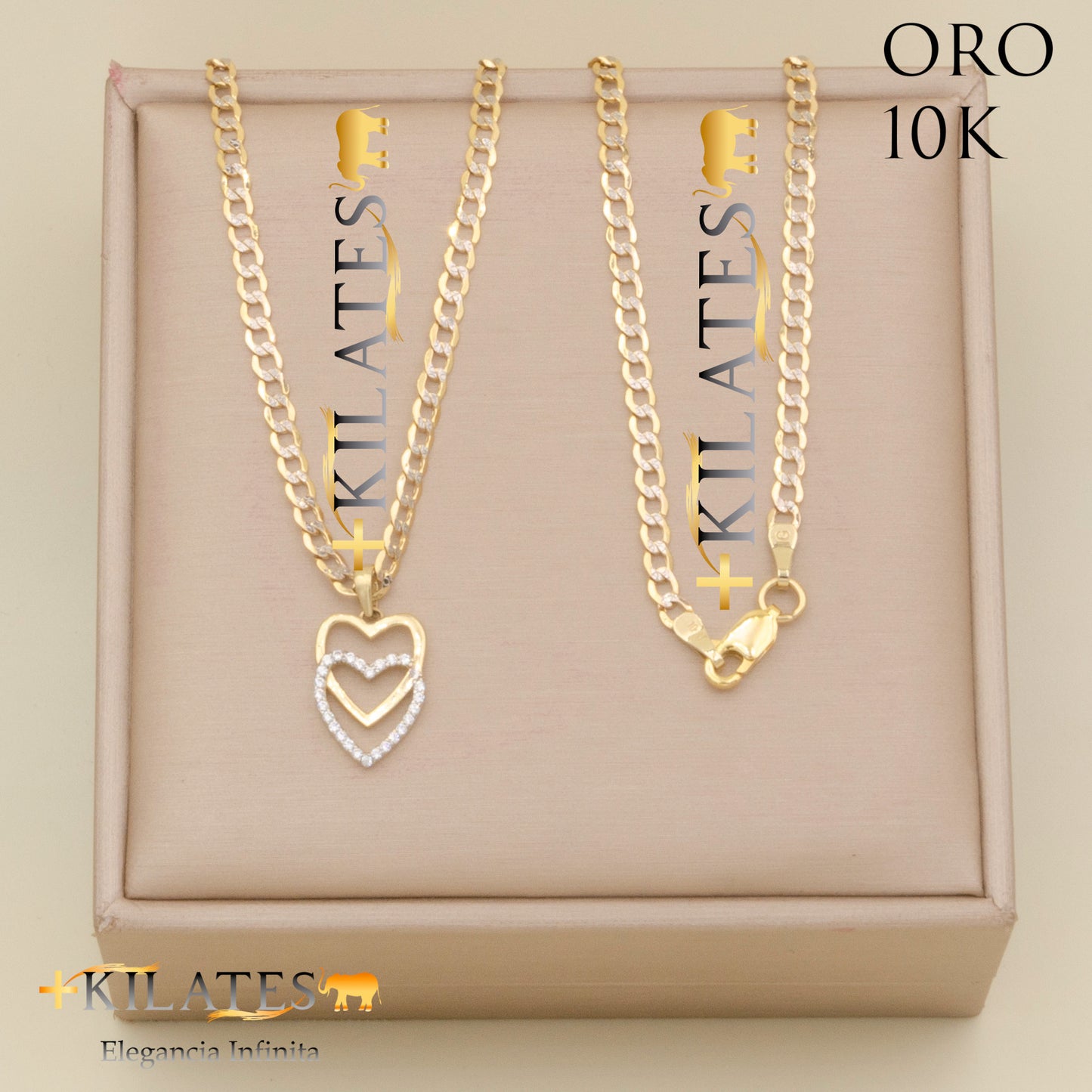 "CADENA PARA ADULTO ESTILO CUBANA DIAMANTADA CON DIJE DE CORAZON. ORO 10K #775-2143"